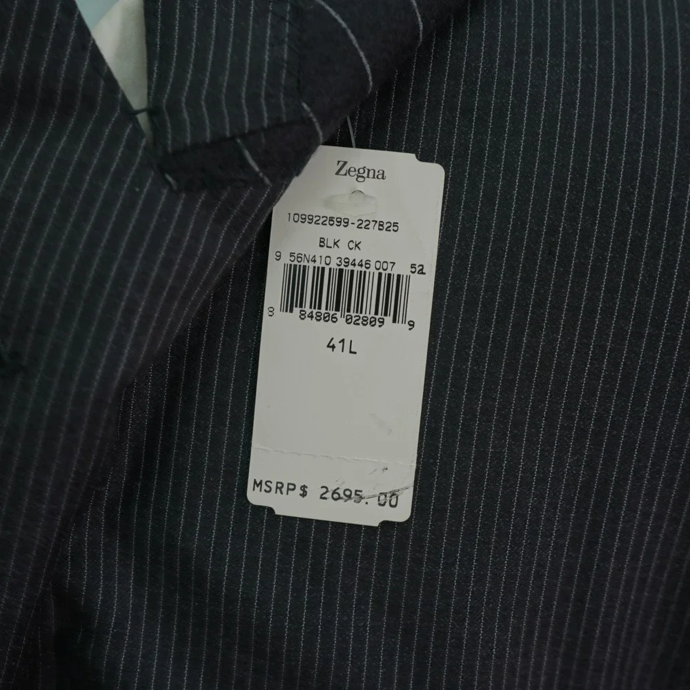 NEW‎ Ermenegildo Zegna Black Striped Trofeo Wool 2 Piece Suit 38L 33 / 32